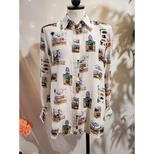 Vtg Tango NWT Womens Tropical Silk Button Shirt Sz S Hawaiian Surf Beach Resort